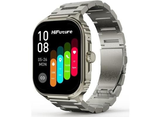 HiFuture Ultra3 PRO Premium Stainless Steel Smart Calling Watch, 2.04 Inch AMOLED Display, IP68 Waterproof, Enhanced Monitoring, 100+ Sports Modes, Sleep Monitoring, 7 Days Battery - Silver